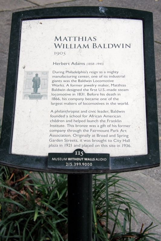 Matthias William Baldwin Marker. Click for full size. Matthias William Baldwin Marker image. Click for full size.
