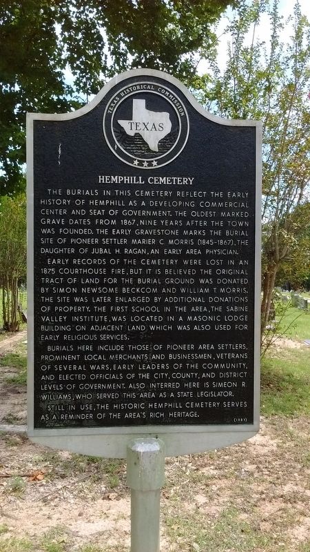 Hemphill Cemetery Marker image. Click for full size.