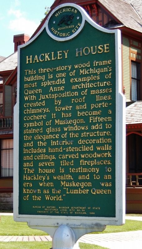 Hackley House Marker (<b><i>side 1</b></i>) image. Click for full size.