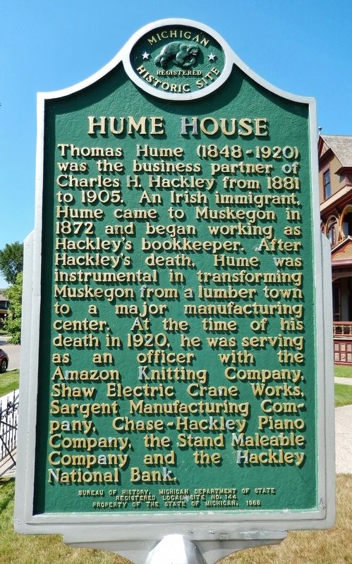 Hume House Marker (<b><i>side 2</b></i>) image. Click for full size.