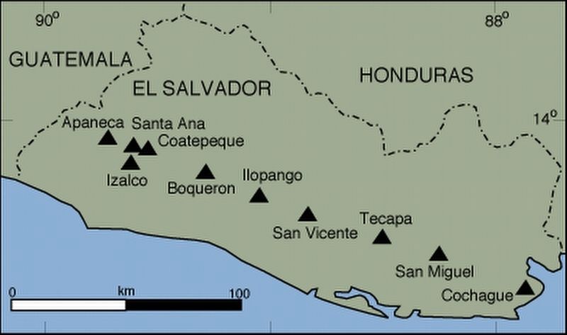 The main volcanos of El Salvador, from the marker. Click for full size. The main volcanos of El Salvador, from the marker image. Click for full size.