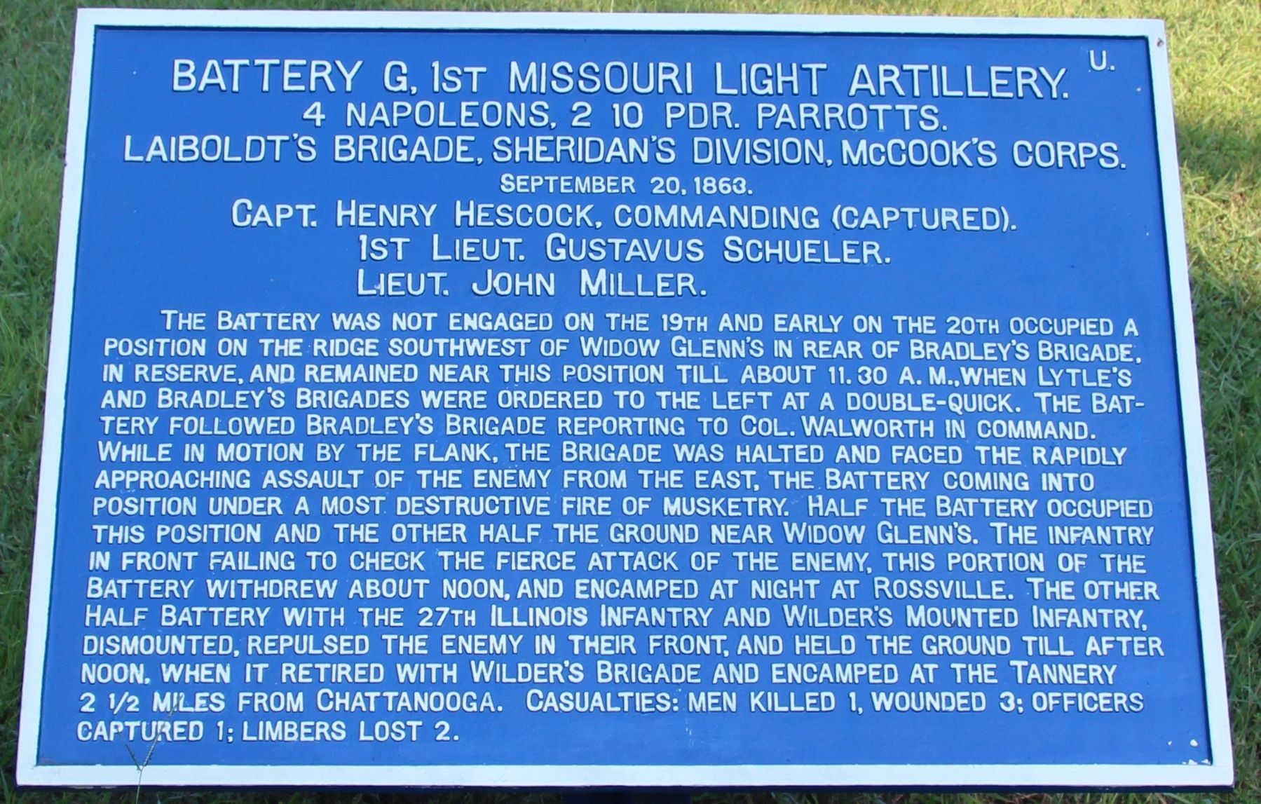 Battery G, 1st Missouri Light Artillery Marker image. Click for full size.