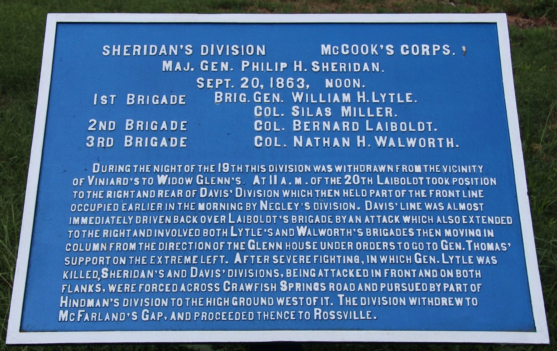 Sheridan's Division Marker image. Click for full size.
