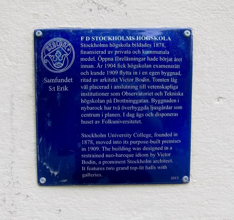 F D Stockholms H�gskola / Stockholm University Marker image. Click for full size.