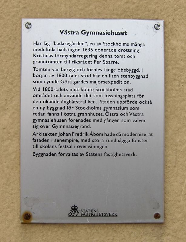 Vstra Gymnasiehuset / Eastern School Building Marker image. Click for full size.