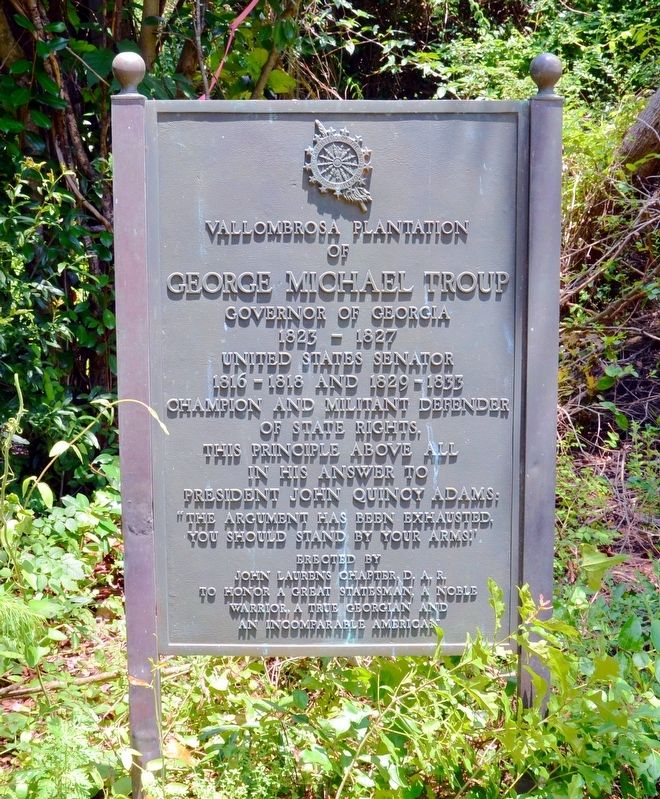 Vallombrosa Plantation of Governor George Michael Troup Marker image. Click for full size.