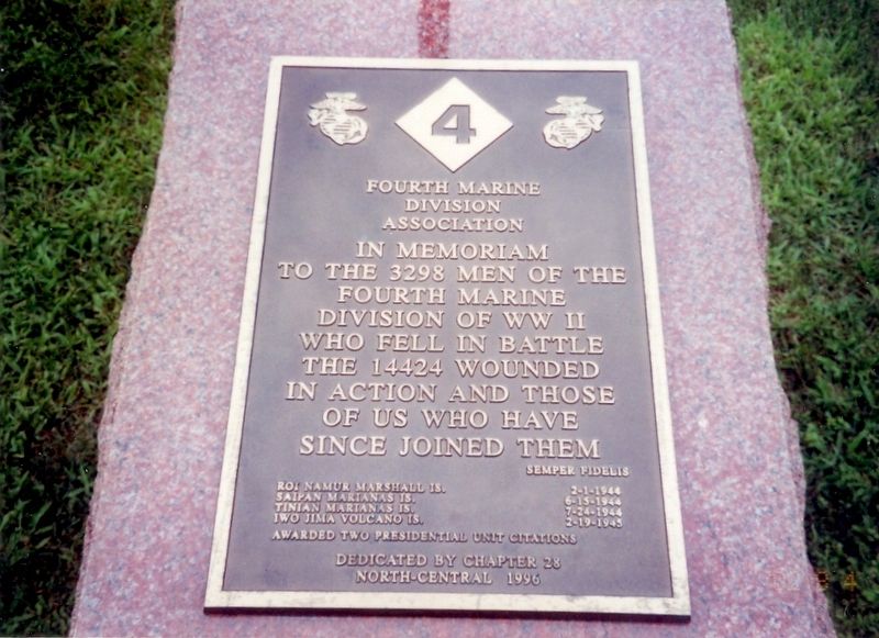 Fourth Marine Division Memorial Marker. Click for full size. Fourth Marine Division Memorial Marker image. Click for full size.