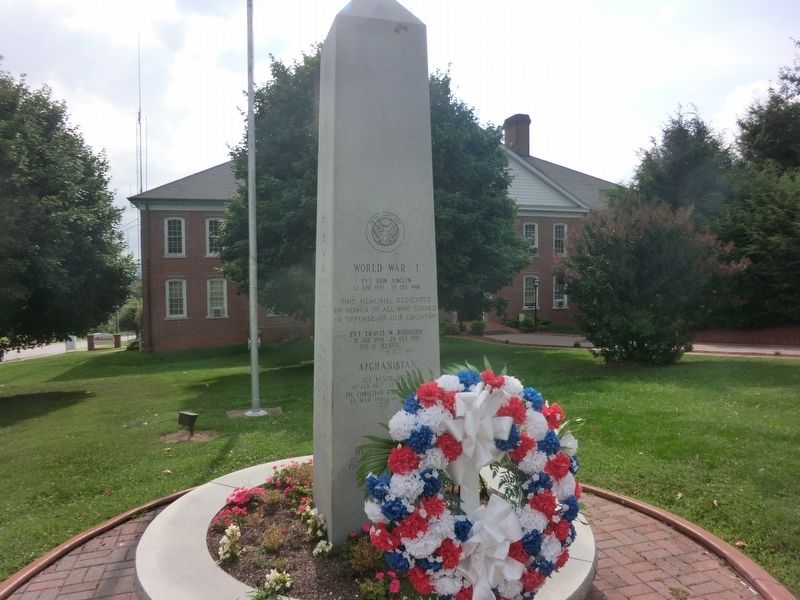 Yancey County War Memorial Marker-Front panel image. Click for full size.