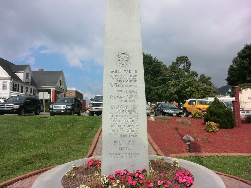 Yancey County War Memorial Marker-Back panel. Click for full size. Yancey County War Memorial Marker-Back panel image. Click for full size.