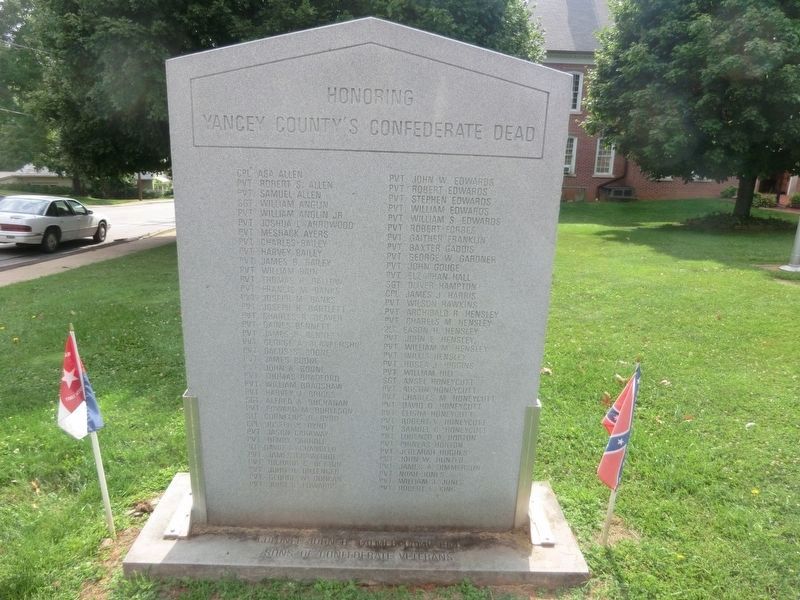 Honoring Yancey Countys Confederate Dead Marker-Front panel. Click for full size. Honoring Yancey Countys Confederate Dead Marker-Front panel image. Click for full size.