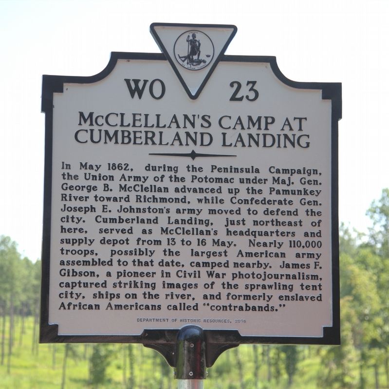 McClellan’s Camp at Cumberland Landing Marker image. Click for full size.