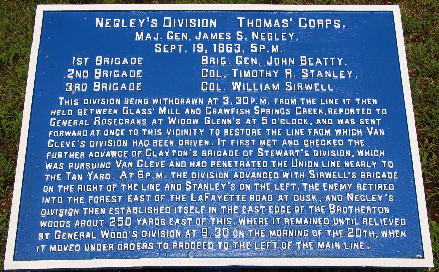 Negley's Division Marker image. Click for full size.
