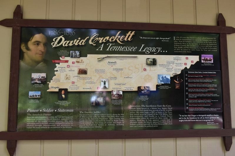 1786-1836 David Crockett a Tennessee Legacy Marker image. Click for full size.