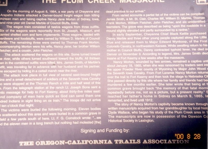 The Plum Creek Massacre Marker. Click for full size. The Plum Creek Massacre Marker image. Click for full size.