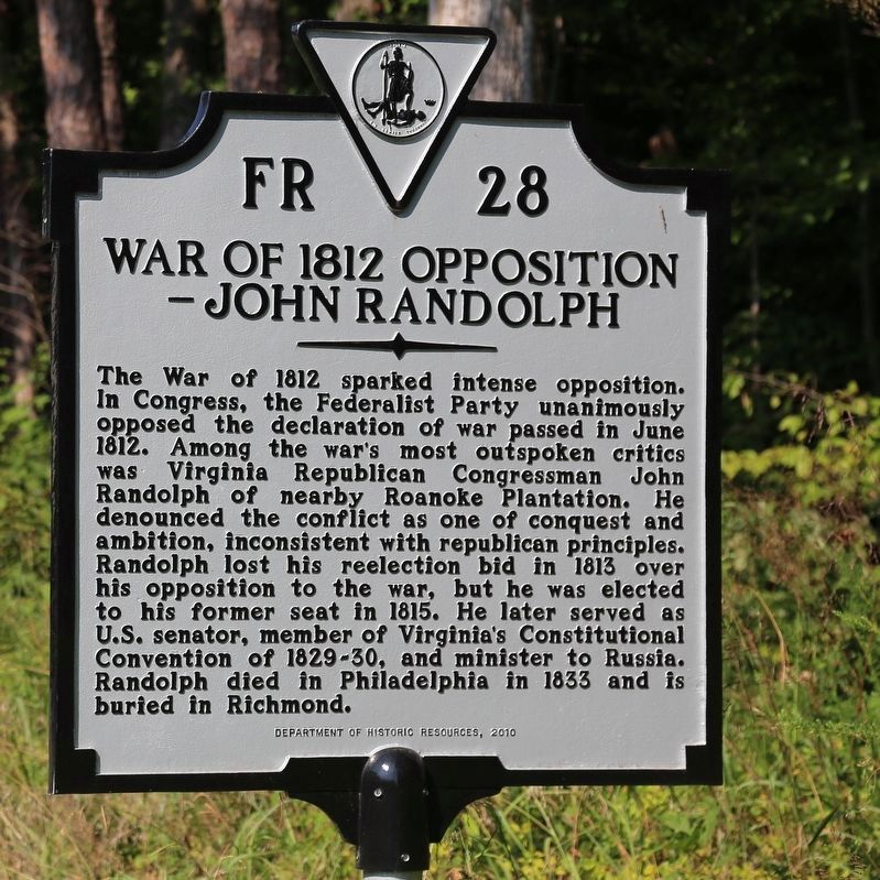 War of 1812 Opposition — John Randolph Marker image. Click for full size.