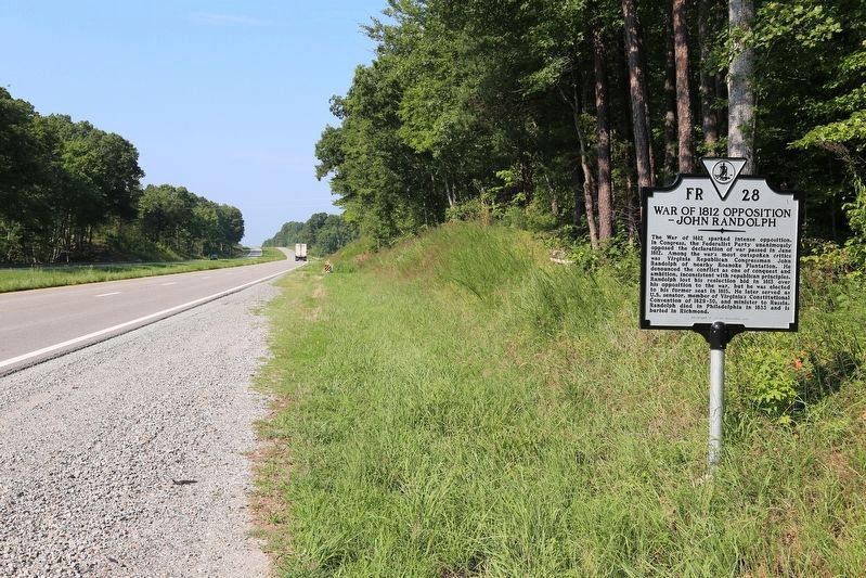 War of 1812 Opposition — John Randolph side of the marker. Click for full size. War of 1812 Opposition — John Randolph side of the marker image. Click for full size.