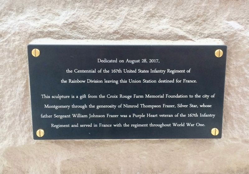 Dedication plaque at rear of statue. image. Click for full size.