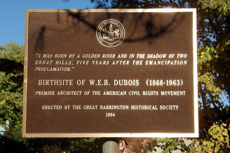 W.E. B. Du Bois Birthsite Marker. Click for full size. W.E. B. Du Bois Birthsite Marker image. Click for full size.