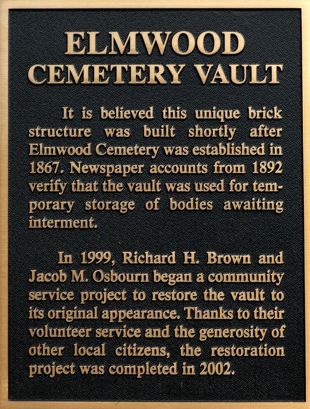 Elmwood Cemetery Vault Marker image. Click for full size.