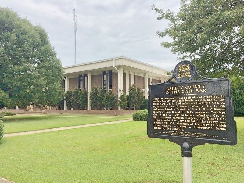 View of Ashley County in the Civil War marker near courthouse. image. Click for full size.