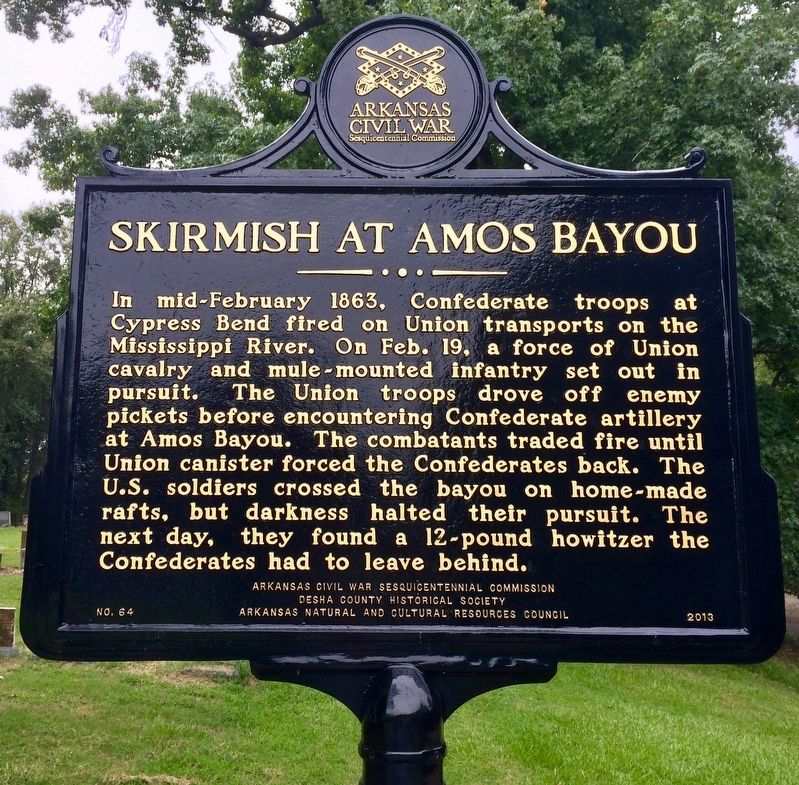 Skirmish at Amos Bayou Marker. Click for full size. Skirmish at Amos Bayou Marker image. Click for full size.