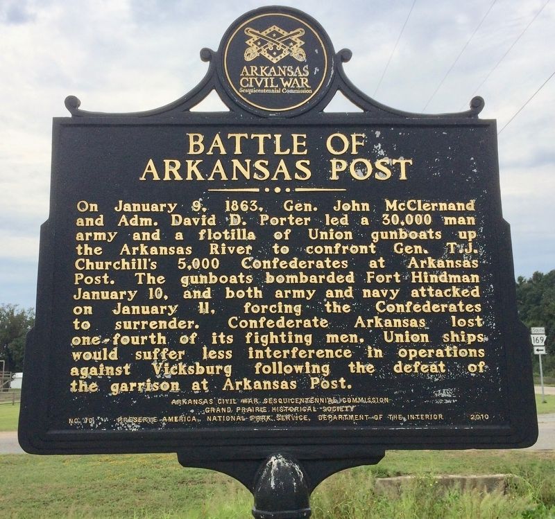 Battle of Arkansas Post Marker before repainting. image. Click for full size.