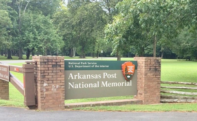 Entrance sign to the Arkansas Post National Memorial. image. Click for full size.