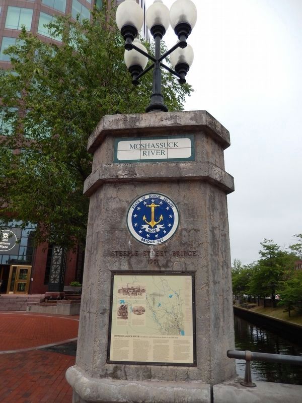 The Moshassuck River Marker (<b><i>tall view</b></i>). Click for full size. The Moshassuck River Marker (<b><i>tall view</b></i>) image. Click for full size.