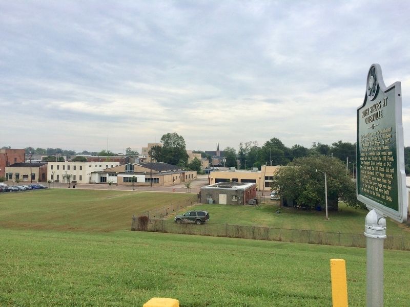 View from marker into Greenville from the top of the levee. image. Click for full size.