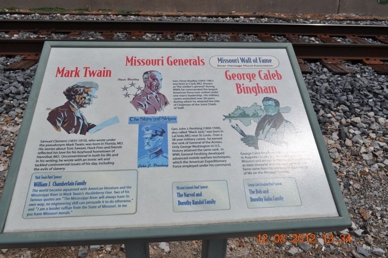 Mark Twain /Missouri Generals/ George Caleb Bingham Marker. Click for full size. Mark Twain /Missouri Generals/ George Caleb Bingham Marker image. Click for full size.