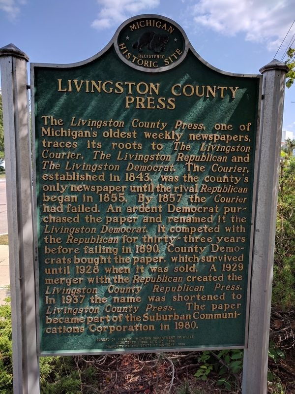 Livingston County Press Marker — Side 1 image. Click for full size.