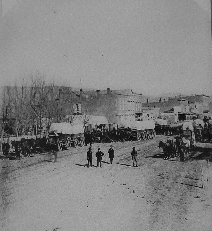 Marker Detail: Wagons and horses, Canon City. Click for full size. Marker Detail: Wagons and horses, Canon City image. Click for full size.