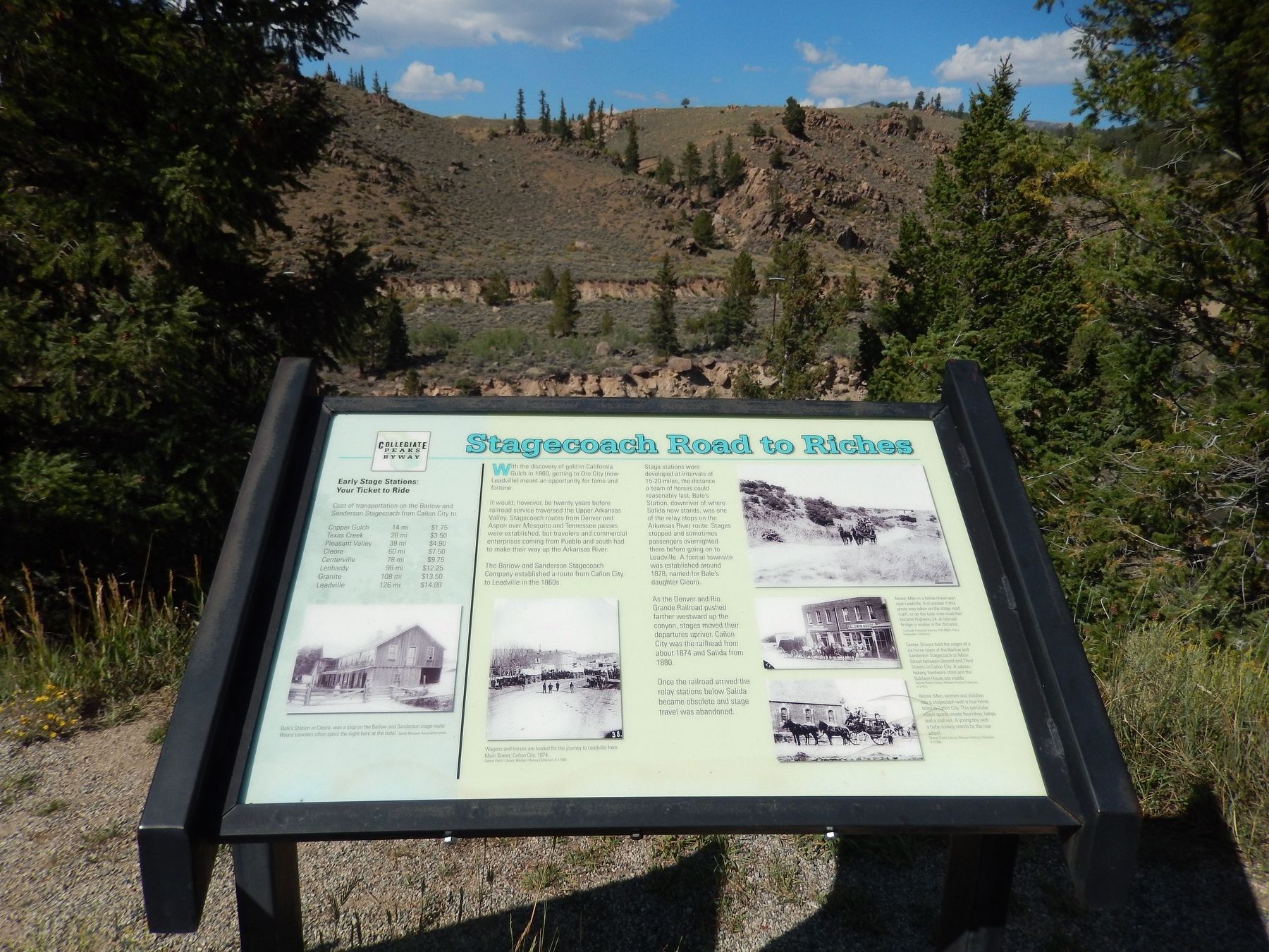Stagecoach Road to Riches Marker (<b><i>wide view</b></i>). Click for full size. Stagecoach Road to Riches Marker (<b><i>wide view</b></i>) image. Click for full size.