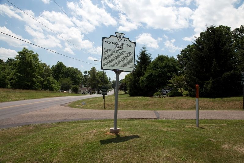 Montgomery Hall Park Marker at Park Entrance. Click for full size. Montgomery Hall Park Marker at Park Entrance image. Click for full size.