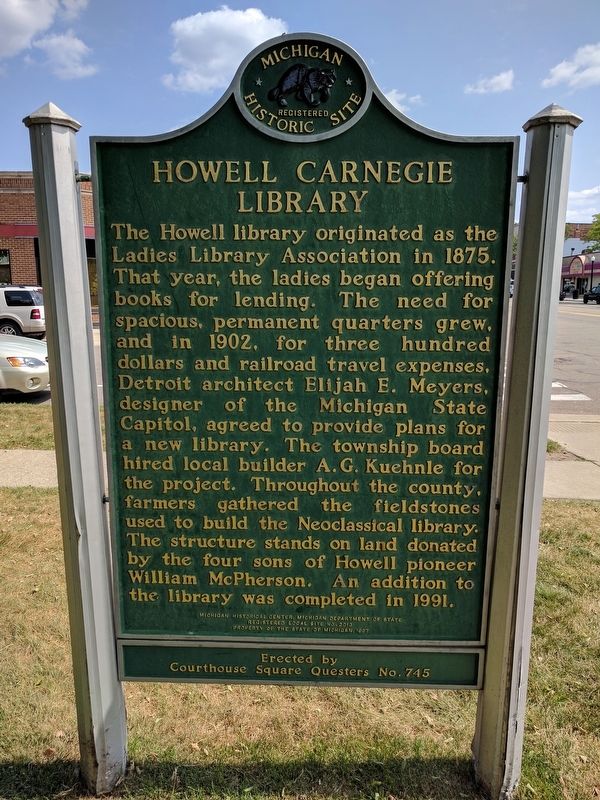 Howell Carnegie Library Marker — Side 1 image. Click for full size.