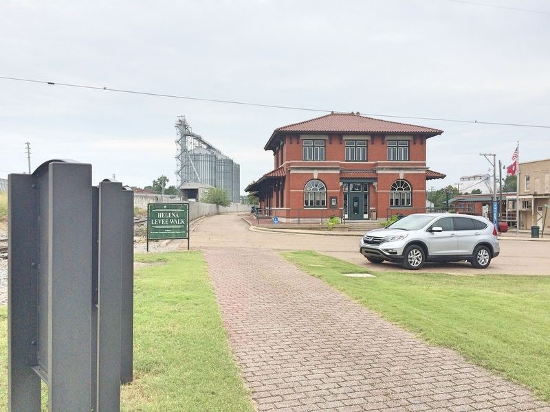 A view from the marker towards the Helena Train Depot and the levee.. Click for full size. A view from the marker towards the Helena Train Depot and the levee. image. Click for full size.