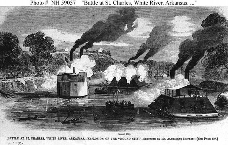 Battle at St. Charles, White River, Arkansas--Explosion of the 'USS Mound City' image. Click for full size.