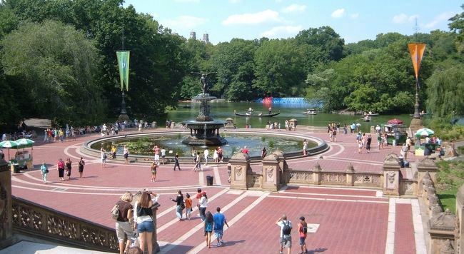 Bethesda Fountain with boaters on The Lake beyond. image. Click for full size.