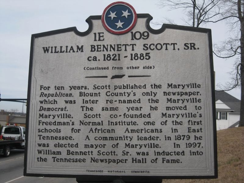 William Bennett Scott, Sr. Marker (Side 2) image. Click for full size.
