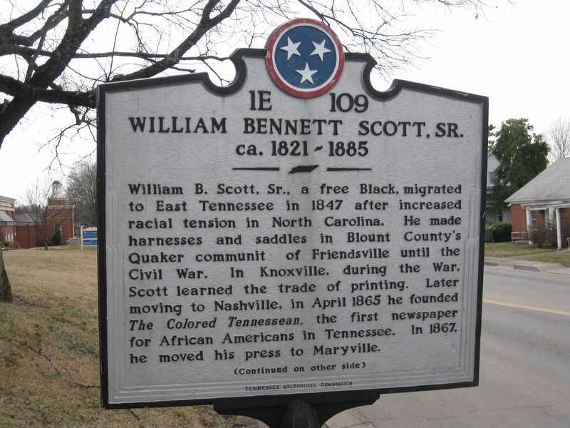 William Bennett Scott, Sr. Marker (side 1) image. Click for full size.