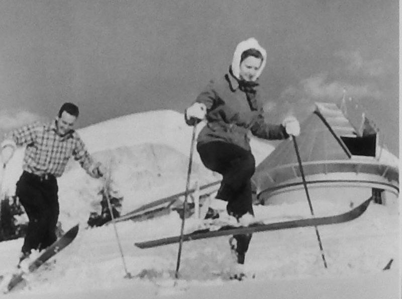 Marker Detail (<i>Dr. Walt Roberts and wife Janet skiing near observatory</i>) image. Click for full size.