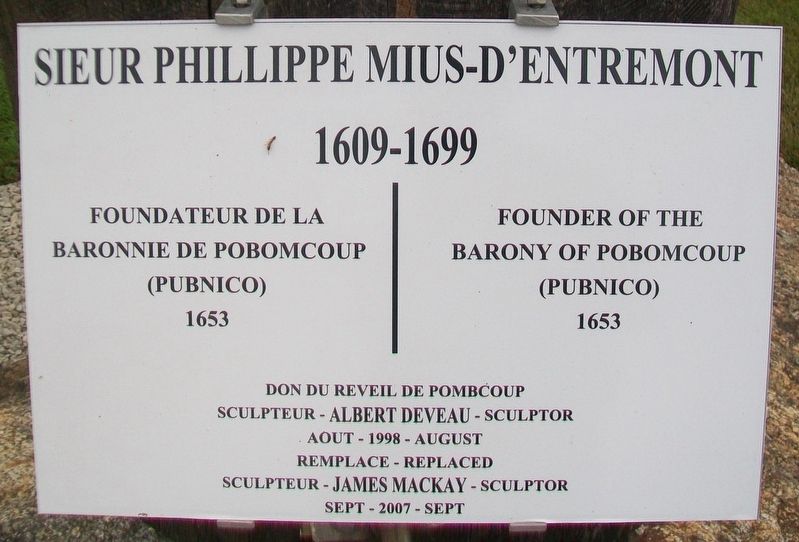 Sieur Phillippe Mius-d'Entremont Marker image. Click for full size.