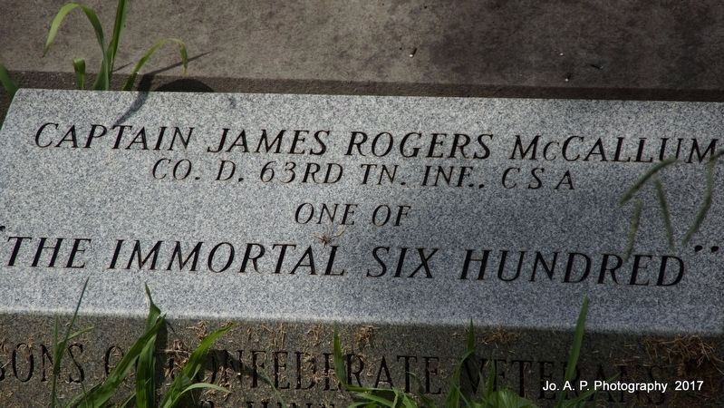 Burial Site of Captain James Rogers McCullum, one of the "Immortal 600". Click for full size. Burial Site of Captain James Rogers McCullum, one of the "Immortal 600" image. Click for full size.