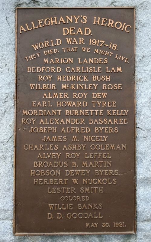 Alleghany's Heroic Dead. Click for full size. Alleghany's Heroic Dead image. Click for full size.