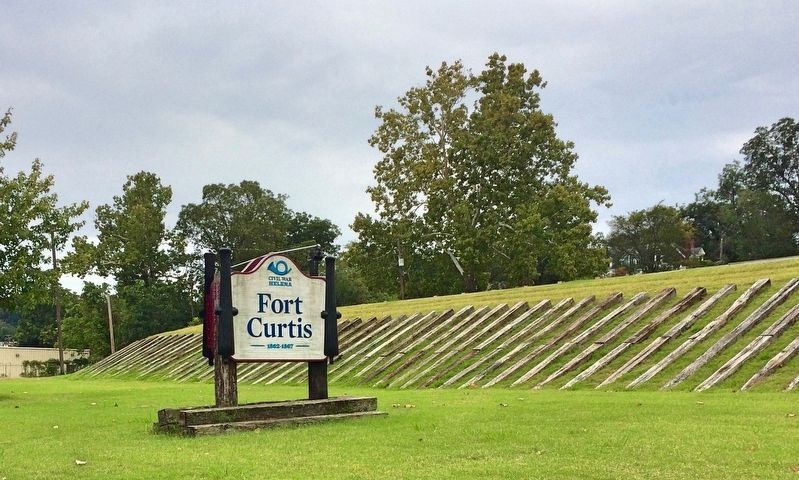 East side of rebuilt Fort Curtis (3 blocks south of original location).. Click for full size. East side of rebuilt Fort Curtis (3 blocks south of original location). image. Click for full size.