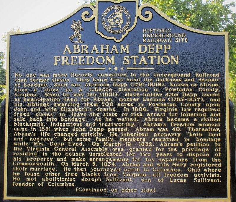 Abraham Depp Freedom Station Marker image. Click for full size.