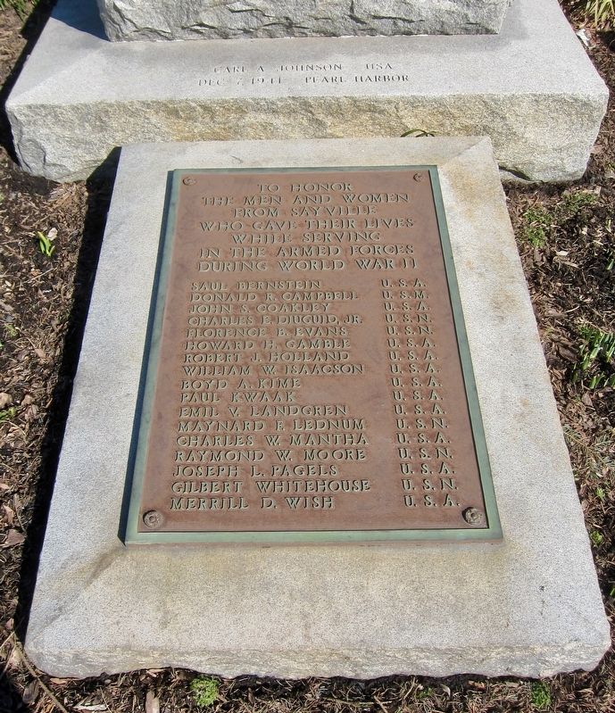 Sayville War Memorial Marker - Center Ground Panel. Click for full size. Sayville War Memorial Marker - Center Ground Panel image. Click for full size.