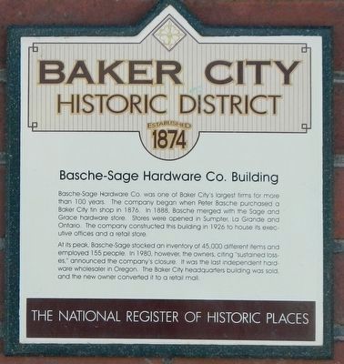 Basche-Sage Hardware Co. Building Marker. Click for full size. Basche-Sage Hardware Co. Building Marker image. Click for full size.