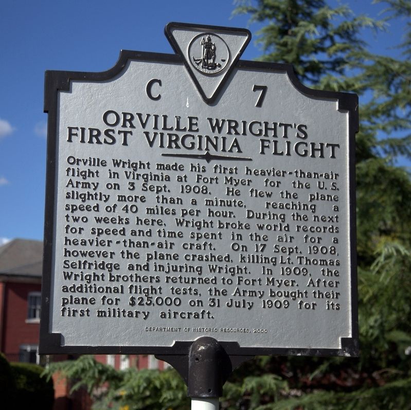 Orville Wright�s First Virginia Flight Marker image. Click for full size.