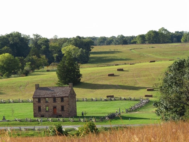 The Stone House seen from the location of Flight From Matthews Hill Marker image. Click for full size.